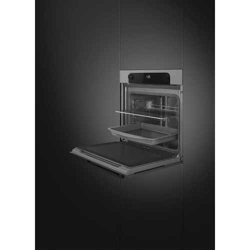 SMEG KOMBINÁLT PIROLITIKUS SÜTŐ, GŐZFUNKCIÓVAL, Musa design, Galileo, 60 cm, CS LCD, ezüst/fekete, Schuko