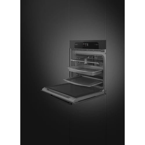 SMEG KOMBINÁLT PIROLITIKUS SÜTŐ, GŐZFUNKCIÓVAL, Musa design, Galileo, 60 cm, ES LCD, fekete, Schuko