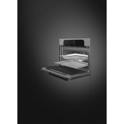 SMEG KOMPAKT KOMBINÁLT GŐZSÜTŐ, Musa design, Galileo, 45 cm, ezüst/fekete
