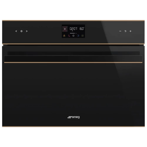 SMEG KOMPAKT KOMBINÁLT MIKROHULLÁMÚ SÜTŐ, Dolce Stil Novo design, Galileo, 45 cm, ES LCD, fekete üveg, réz dísz