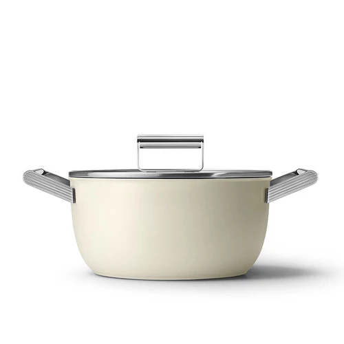 SMEG LÁBAS, 24 cm, edzett üveg fedél, rozsdamentes acél fogantyú, bézs
