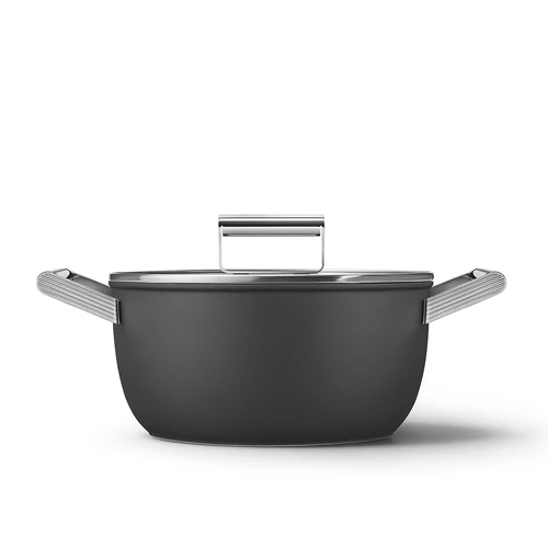 SMEG LÁBAS, 24 cm, edzett üveg fedél, rozsdamentes acél fogantyú, fekete