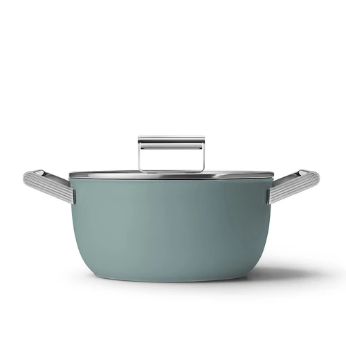 SMEG LÁBAS, 24 cm, edzett üveg fedél, rozsdamentes acél fogantyú, smaragdzöld