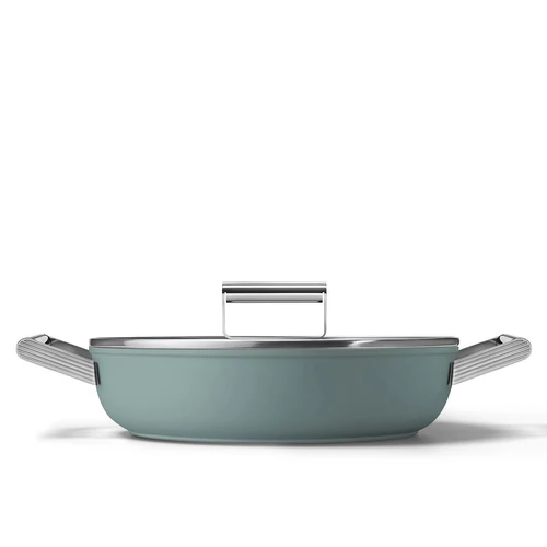SMEG MÉLY SERPENYŐ, 28 cm, edzett üveg fedél, rozsdamentes acél fogantyú, smaragdzöld