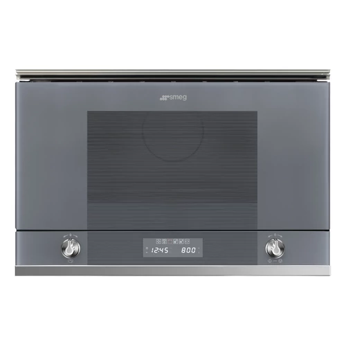 SMEG MIKROHULLÁMÚ SÜTŐ, Linea ,BEÉP., 22 liter, 6 funkció, LED kijelző,forgótányér nélküli, ezüst szürke üveg