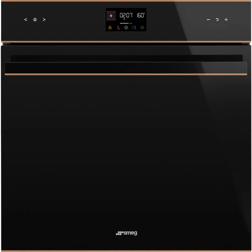 SMEG PIROLITIKUS HŐLÉGKEVERÉSES SÜTŐ, Dolce Stil Novo design, Galileo, 60 cm, ES LCD, fekete üveg, réz dísz