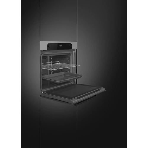 SMEG PIROLITIKUS HŐLÉGKEVERÉSES SÜTŐ, Musa design, 60 cm, ezüst/fekete, Schuko