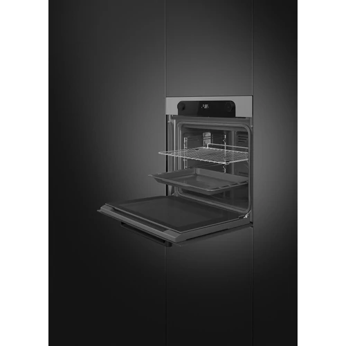 SMEG PIROLITIKUS HŐLÉGKEVERÉSES SÜTŐ, Musa design, 60 cm, ezüst/fekete, Schuko