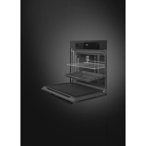 SMEG PIROLITIKUS HŐLÉGKEVERÉSES SÜTŐ, Musa design, 60 cm, fekete, Schuko