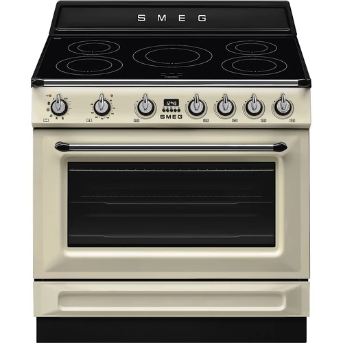 SMEG PIROLITIKUS SZABADONÁLLÓ TŰZHELY, Victoria design, 90 cm, 1 sütőtér, indukciós főzőlap, bézs