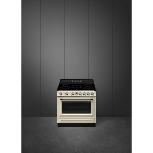SMEG PIROLITIKUS SZABADONÁLLÓ TŰZHELY, Victoria design, 90 cm, 1 sütőtér, indukciós főzőlap, bézs