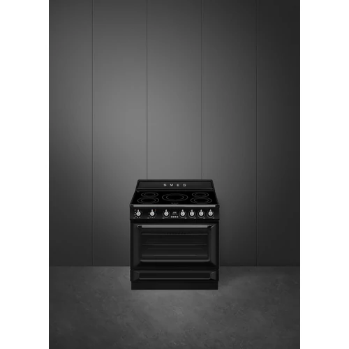 SMEG PIROLITIKUS SZABADONÁLLÓ TŰZHELY, Victoria design, 90 cm, 1 sütőtér, indukciós főzőlap, fekete