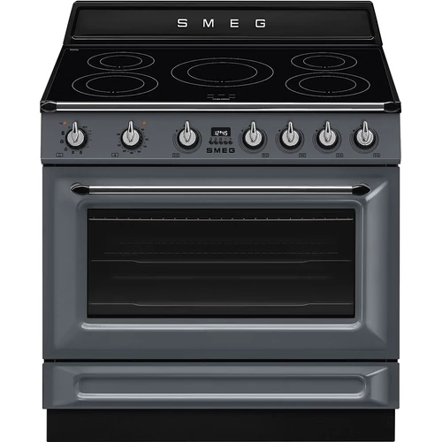 SMEG PIROLITIKUS SZABADONÁLLÓ TŰZHELY, Victoria design, 90 cm, 1 sütőtér, indukciós főzőlap, palaszürke