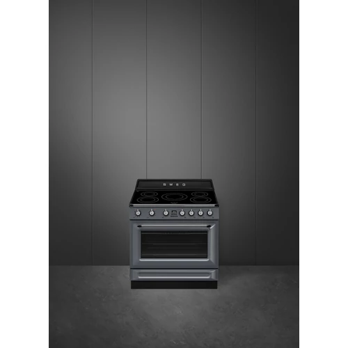 SMEG PIROLITIKUS SZABADONÁLLÓ TŰZHELY, Victoria design, 90 cm, 1 sütőtér, indukciós főzőlap, palaszürke