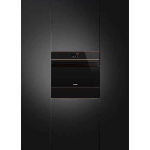 SMEG SOKKOLÓ HŰTŐ, Dolce Stil Novo design, 45 cm, TFT, fekete üveg, réz dísz