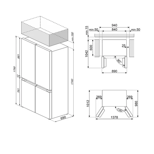SMEG SZABADONÁLLÓ HŰTŐ ÉS FAGYASZTÓ, 84x179 cm, D energiaosztály, francia ajtó, inox
