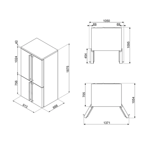 SMEG SZABADONÁLLÓ HŰTŐ ÉS FAGYASZTÓ, Victoria design, 91,5x187 cm, francia ajtó, fekete