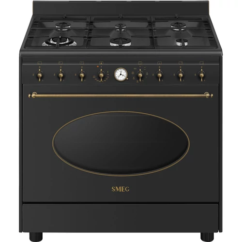SMEG SZABADONÁLLÓ TŰZHELY,Colonial,90cm,Sütő: 115 l,8 funkció,főzőlap: 6 zóna,1 db WOK égő,antracit,bronz fog. gombok