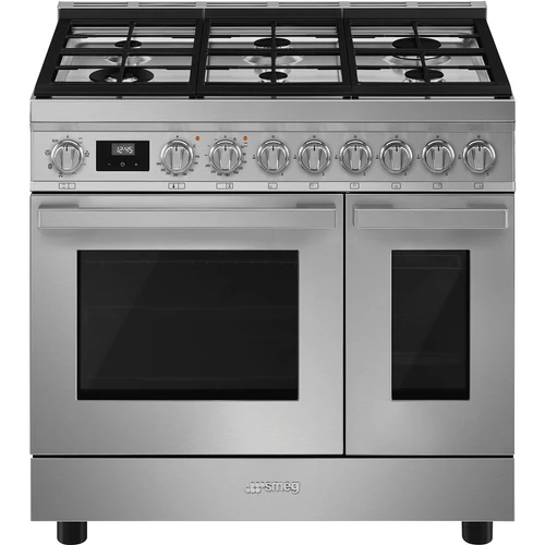 SMEG SZABADONÁLLÓ TŰZHELY,Portofino,90 cm,70+35 l,8+4 f, gőztisztítás, 6 égő (ebből 1 db 4,2 kW-os WOK égő),inox