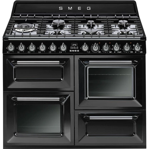 SMEG SZABADONÁLLÓ TŰZHELY,Victoria,110cm,2 sütő,61+61 l ,grill rekesz 36 l,főzőlap: 7 égő,fekete/ ezüst gombok