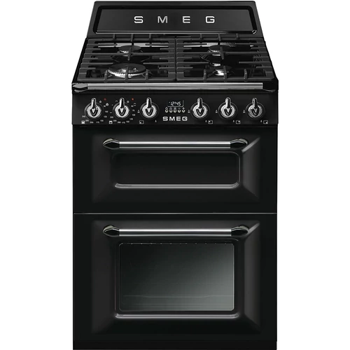 SMEG SZABADONÁLLÓ TŰZHELY,Victoria,60cm,4+2 funkció,65+35 l ,főzőlap: 4 gázégő,öntöttvas edénytartó,fekete