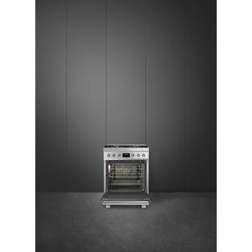SMEG SZABADONÁLLÓ TŰZHELY, Classica design, 60 cm, 1 sütőtér, 8 funckió, gáz főzőlap, rozsdamentes acél