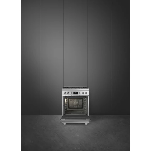 SMEG SZABADONÁLLÓ TŰZHELY, Classica design, 60 cm, 1 sütőtér, 8 funckió, gáz főzőlap, rozsdamentes acél
