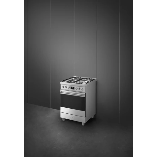 SMEG SZABADONÁLLÓ TŰZHELY, Classica design, 60 cm, 1 sütőtér, 8 funckió, gáz főzőlap, rozsdamentes acél