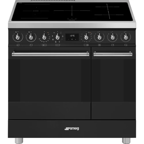 SMEG SZABADONÁLLÓ TŰZHELY, Classica design, 90 cm, 2 sütőtér, indukciós főzőlap, matt fekete