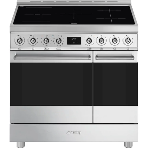 SMEG SZABADONÁLLÓ TŰZHELY, Classica design, 90 cm, 2 sütőtér, indukciós főzőlap, pirolitikus tisztítás, inox