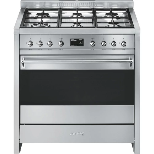 SMEG SZABADONÁLLÓ TŰZHELY, OperaDesign, 90 cm, 9 funkció, 70 l sütőtér, főzőlap:6 gázégő, rozsdamentes acél