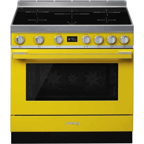 SMEG SZABADONÁLLÓ TŰZHELY, Portofino design, 90 cm, 1 sütőtér, indukciós főzőlap, citromsárga