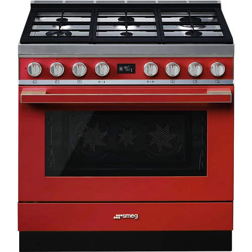 SMEG SZABADONÁLLÓ TŰZHELY, Portofino design, 90 cm, 1 sütőtér, gáz főzőlap, piros