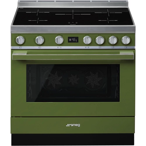 SMEG SZABADONÁLLÓ TŰZHELY, Portofino design, 90 cm, 1 sütőtér, indukciós főzőlap, oliva zöld