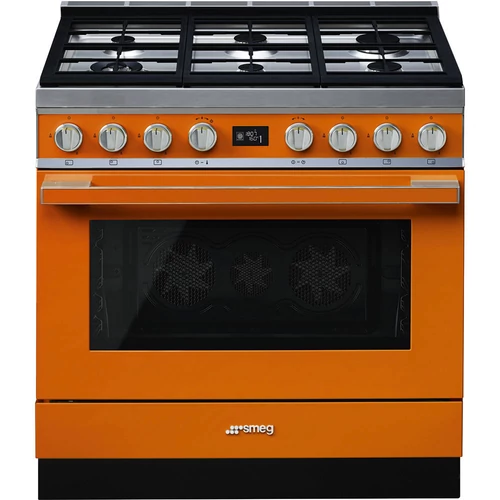 SMEG SZABADONÁLLÓ TŰZHELY, Portofino design, 90 cm, 1 sütőtér, gáz főzőlap, narancssárga
