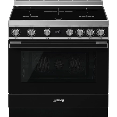 SMEG SZABADONÁLLÓ TŰZHELY, Portofino design, 90 cm, 1 sütőtér, indukciós főzőlap, fekete