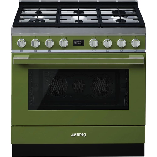 SMEG SZABADONÁLLÓ TŰZHELY, Portofino design, 90 cm, 1 sütőtér, gáz főzőlap, oliva zöld