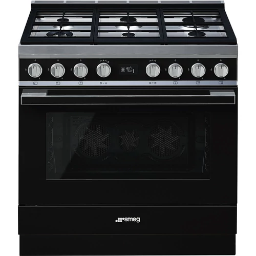 SMEG SZABADONÁLLÓ TŰZHELY, Portofino design, 90 cm, 1 sütőtér, gáz főzőlap, fekete