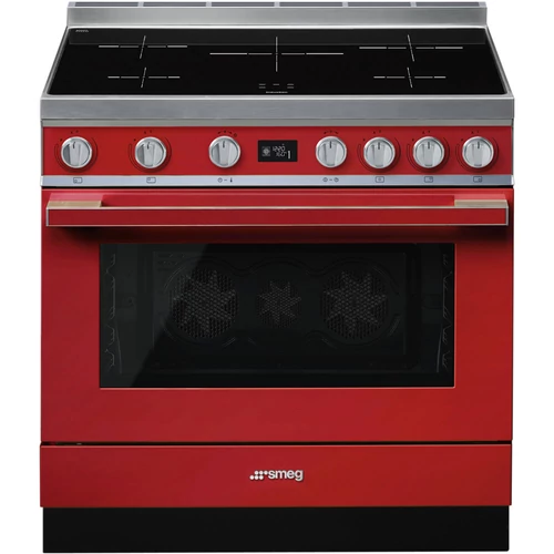 SMEG SZABADONÁLLÓ TŰZHELY, Portofino design, 90 cm, 1 sütőtér, indukciós főzőlap, piros