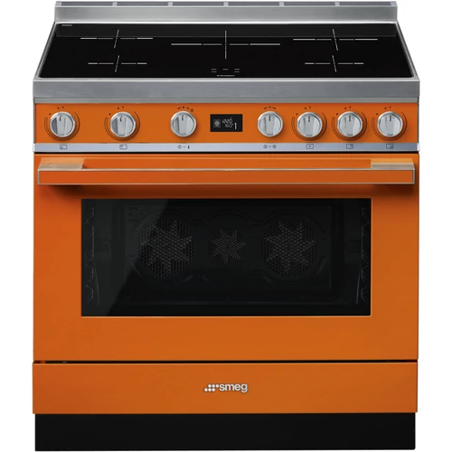 SMEG SZABADONÁLLÓ TŰZHELY, Portofino design, 90 cm, 1 sütőtér, indukciós főzőlap, narancssárga