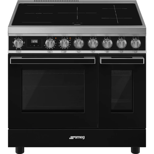 SMEG SZABADONÁLLÓ TŰZHELY, Portofino design, 90 cm, 2 sütőtér, indukciós főzőlap, fekete