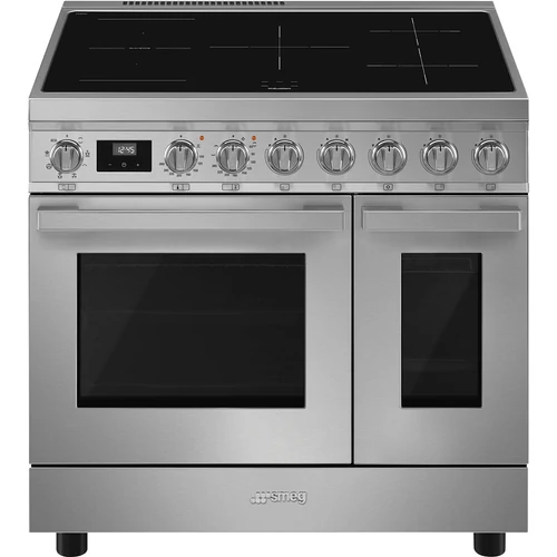 SMEG SZABADONÁLLÓ TŰZHELY, Portofino design, 90 cm, 2 sütőtér, indukciós főzőlap, inox