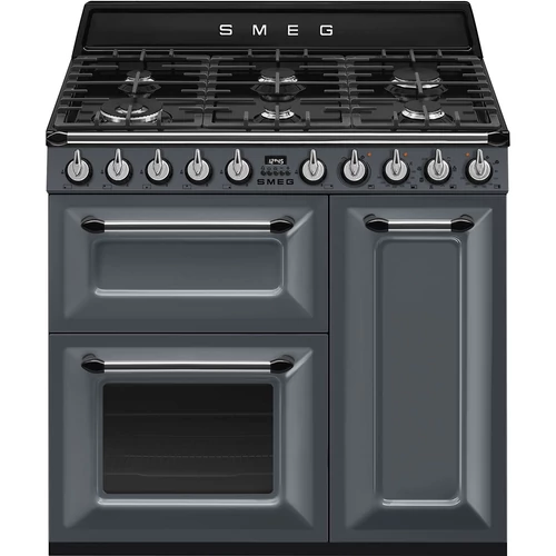 SMEG SZABADONÁLLÓ TŰZHELY, Victoria,90cm,61+62+36 l,8+1+1 funkció,gőztisztítás, 6 égő, palaszürke/ ezüst gombokkal