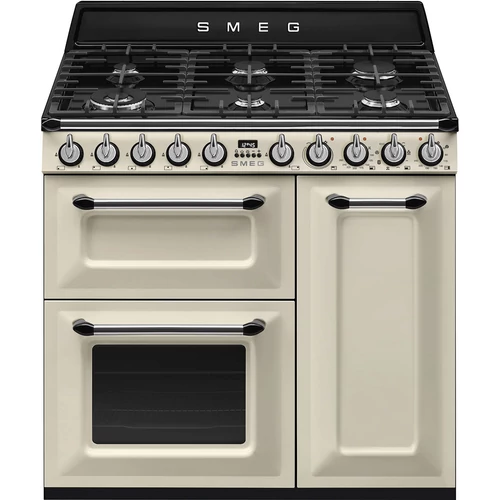 SMEG SZABADONÁLLÓ TŰZHELY, Victoria,90cm,68+62+35 l sütőtér,9funkció,főzőlap:6égő,bézs/ezüst gombokkal