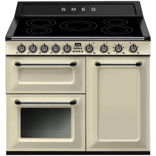 SMEG SZABADONÁLLÓ TŰZHELY, Victoria design, 100 cm, 3 sütőtér, indukciós főzőlap, bézs