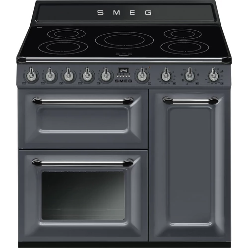SMEG SZABADONÁLLÓ TŰZHELY, Victoria design, 90 cm, 3 sütőtér, indukciós főzőlap, palaszürke