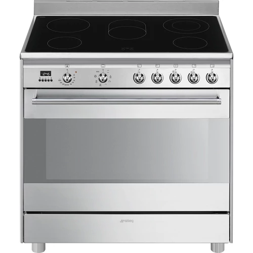 SMEG SZABADONÁLLÓ TŰZHELY, Classic design, 90 cm, 1 sütőtér, üvegkerámia főzőlap, inox