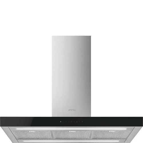 SMEG UNIVERSALE design T-shape sziget páraelszívó, 90 cm, inox + fekete üveg