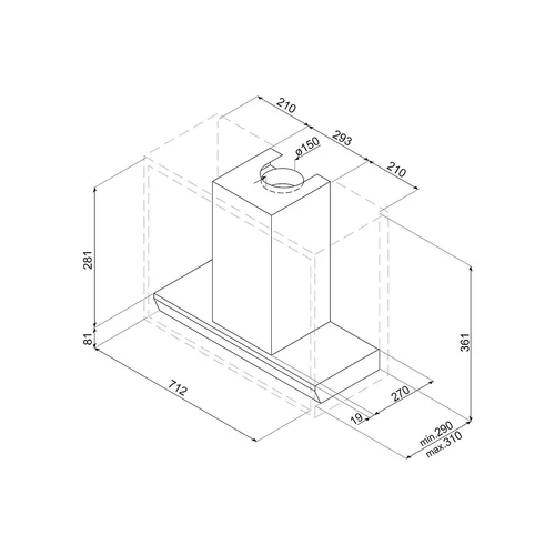SMEG UNIVERSALE design beépíthető páraelszívó, 71 cm, inox