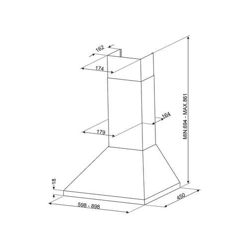 SMEG UNIVERSALE design kürtős fali páraelszívó, 60 cm, inox, fekete nyomógombos vezérlés